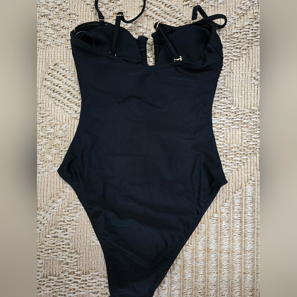 Caroline Constas Black Ruched Keyhole One-Piece Swimsuit - Picture 3 of 7